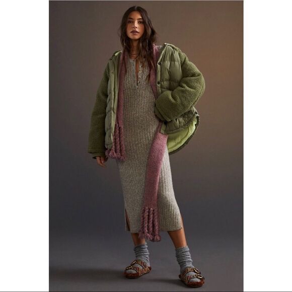 Anthropologie Jackets & Blazers - NEW Anthropologie Pilcro Moss Green Hooded Snap-Button Swing Puffer Jacket Coat